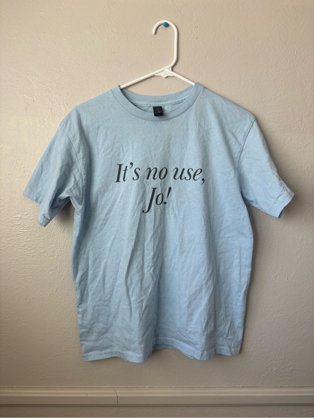 Little Women Light Blue Graphic Tee with 'It's no use, Jo!'